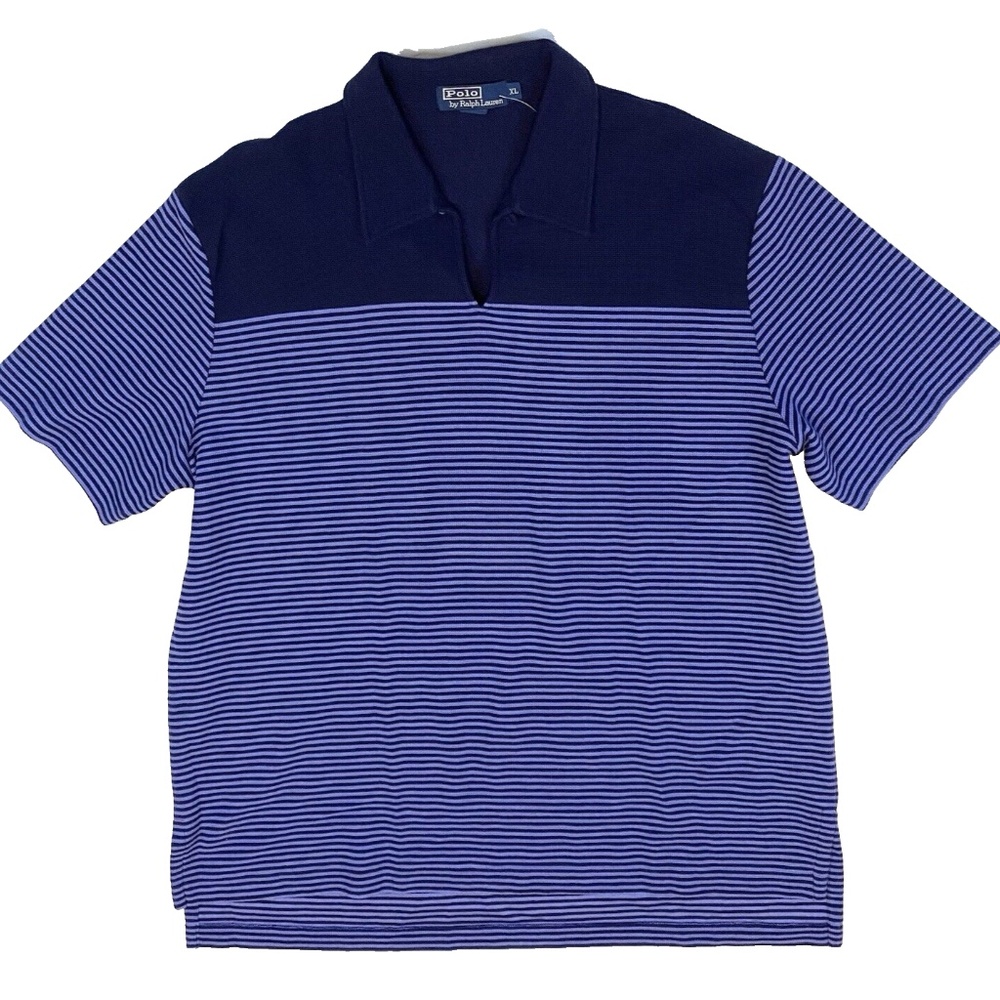 Polo Ralph Lauren Men Size XL Vintage Polo Knit Polo Shirt Sweater Blue Striped